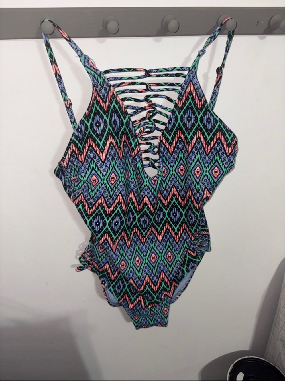No Boundaries Women's One-Piece Swimsuit - Multicolor Aztec Print
